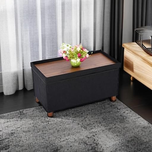 30-Inch Storage Ottoman Bench with Wooden Legs - Image 2
