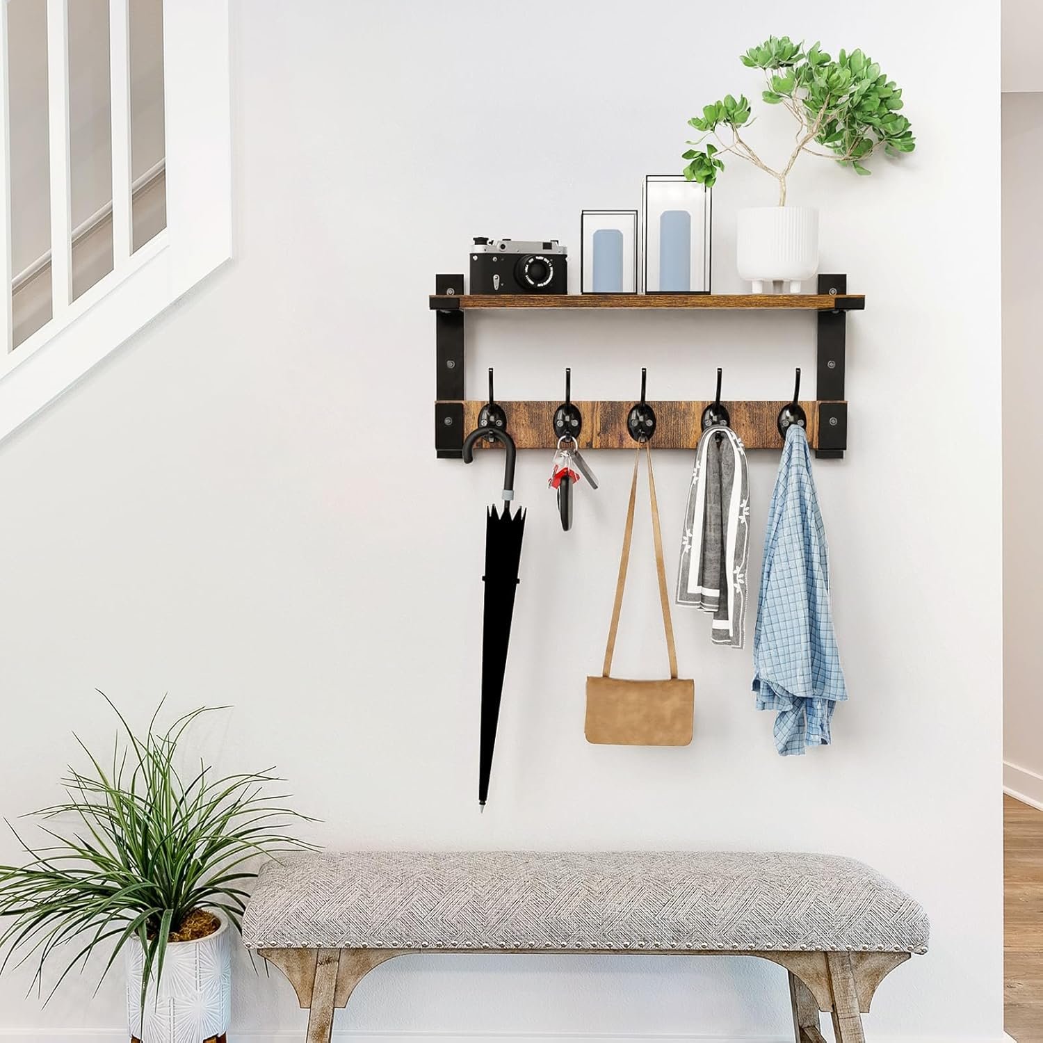 Wall Hooks with Shelf, Coat Rack Wall Mount - Image 2